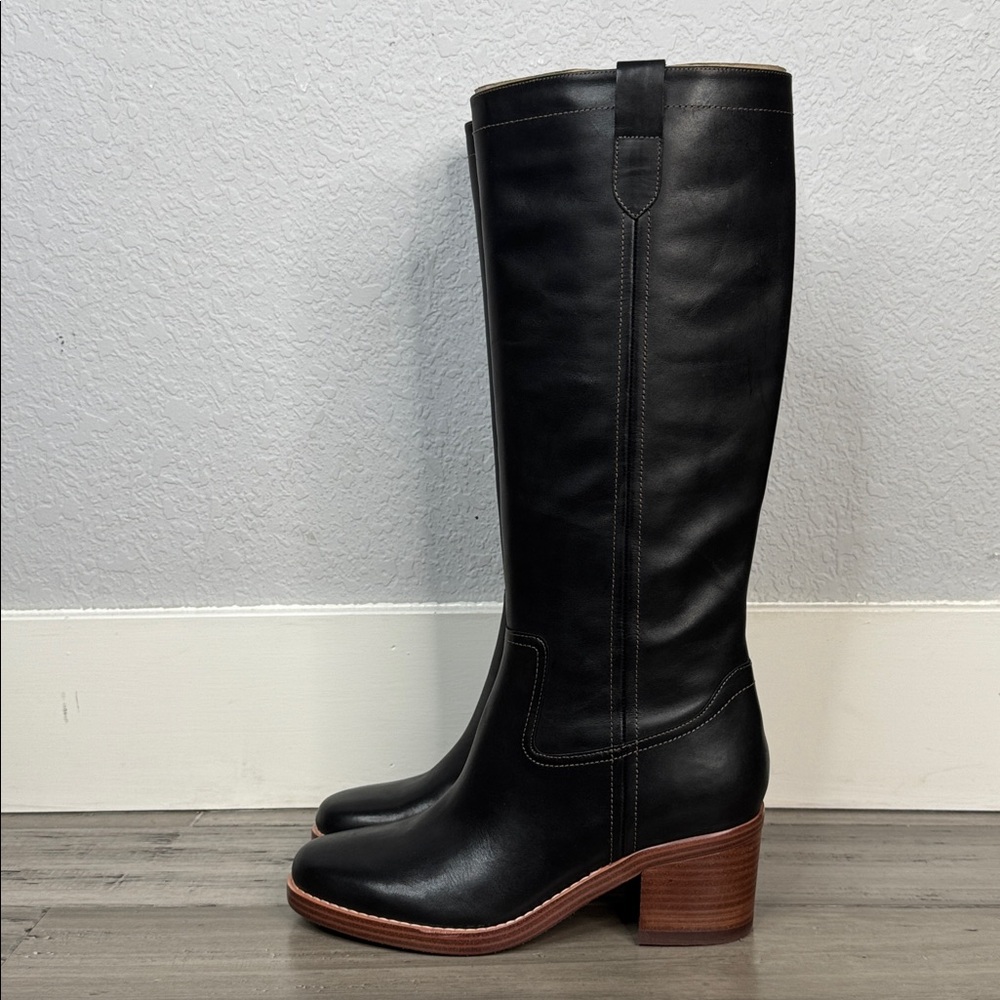 NINE WEST HECEE BLACK LEATHER KNEE-HIGH BOOTS VINTAGE CAMPUS STYLE **NIB** - Picture 5 of 16